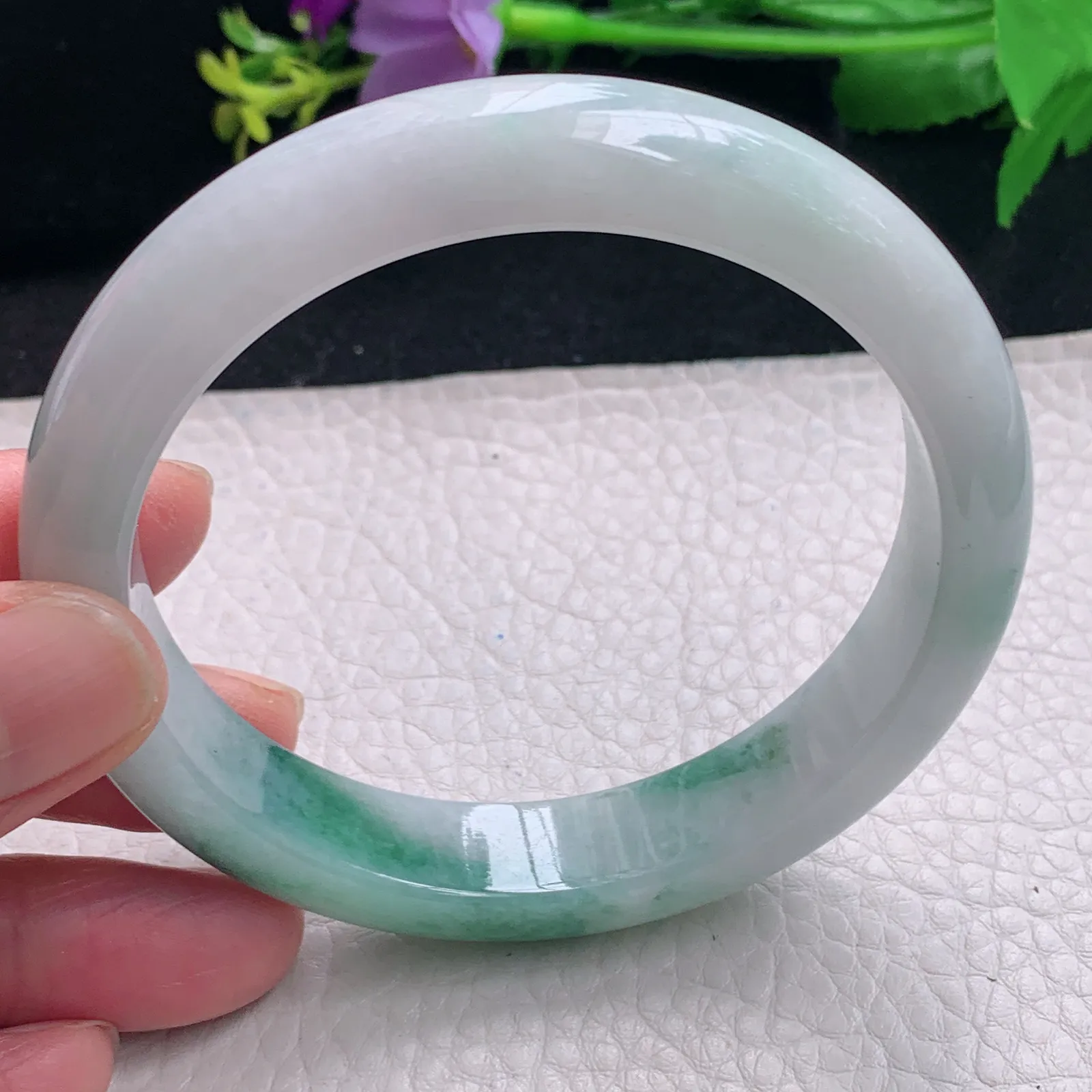 fl大圈口61.5*12.8*8.5平安镯 缅甸翡翠a货飘花宽边玉手镯 玉手环