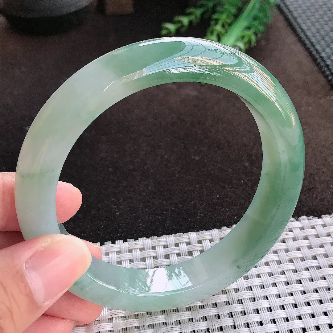 天然a货翡翠63.5/13.2/9.8老坑冰胶果冻冰晴手镯宽边大圈口翡翠玉镯