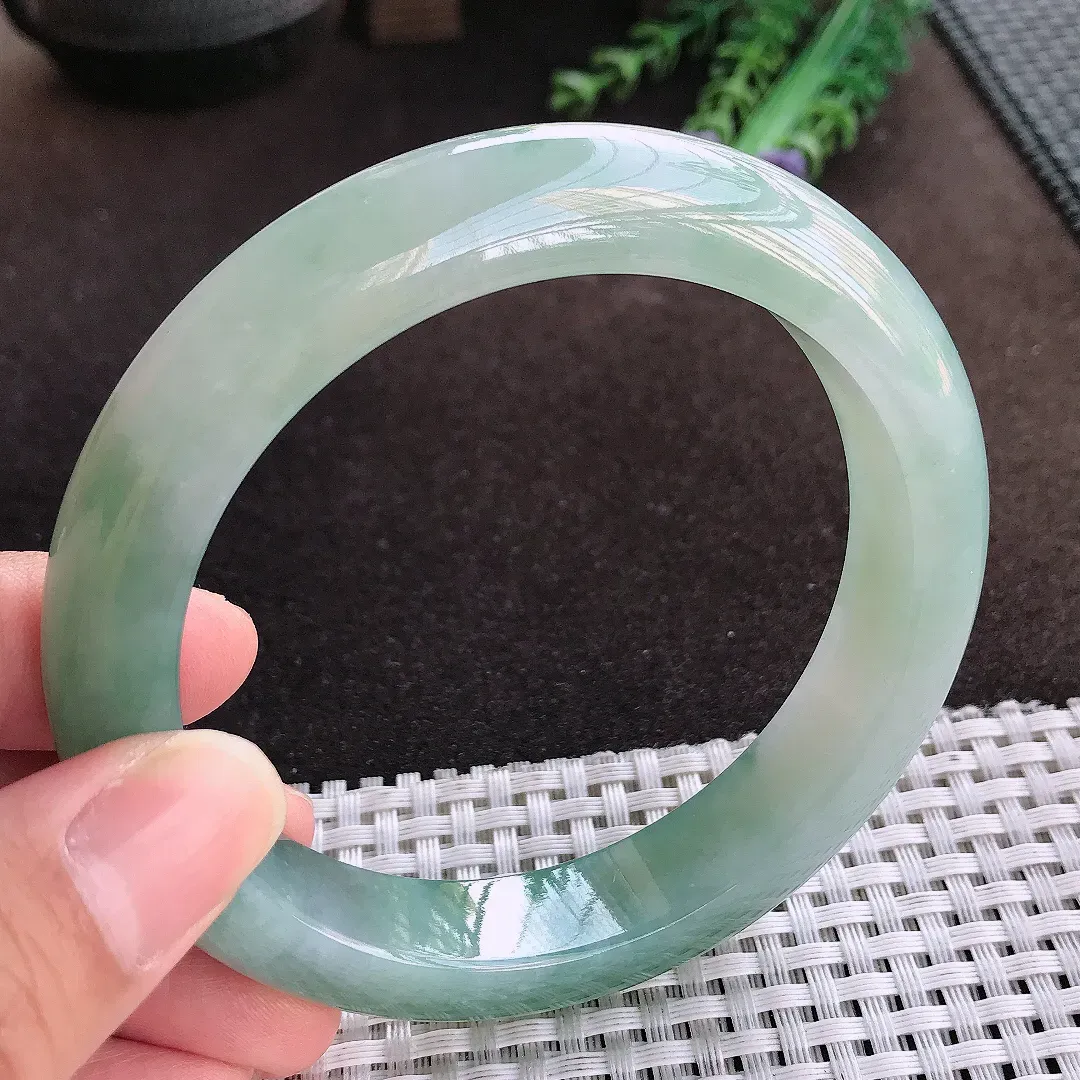 天然a货翡翠63.5/13.2/9.8老坑冰胶果冻冰晴手镯宽边大圈口翡翠玉镯