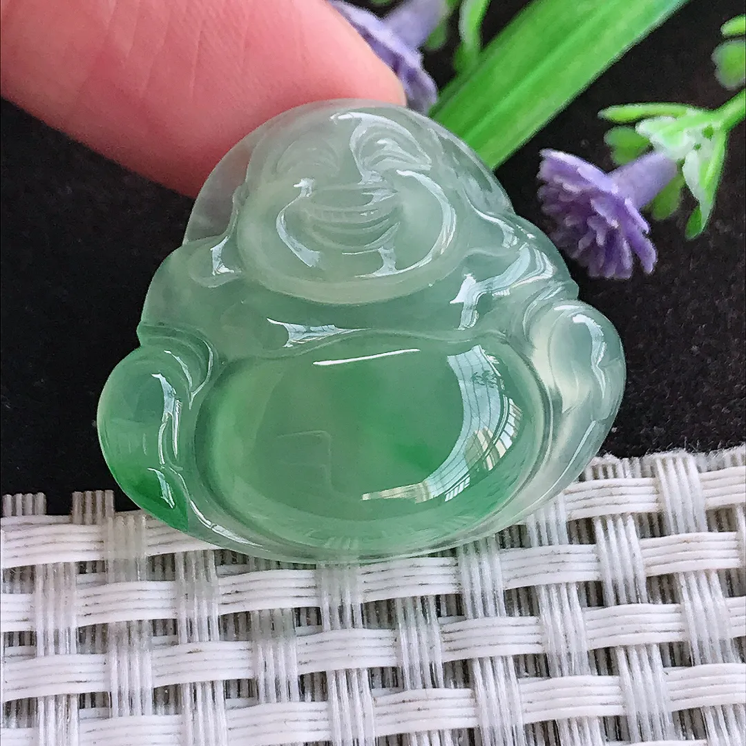 天然a货翡翠27.1/31/5.8老坑冰种满绿甜绿佛公吊坠翡翠玉坠挂件百搭