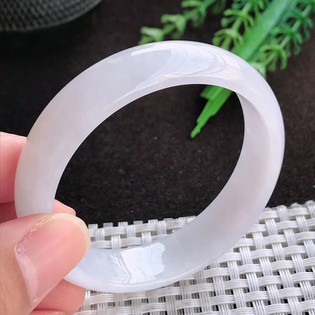 天然a货翡翠51.5/13.6/6老坑秀气冰透手镯宽边翡翠玉镯美人镯