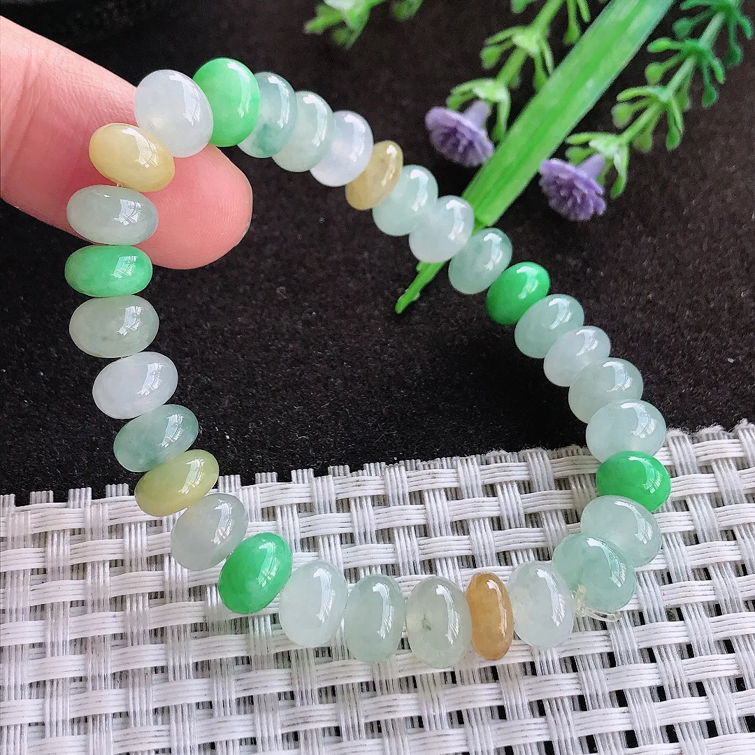 天然a货翡翠8.8/5.3/31颗老坑冰润水灵三彩鼓珠手串女款手链