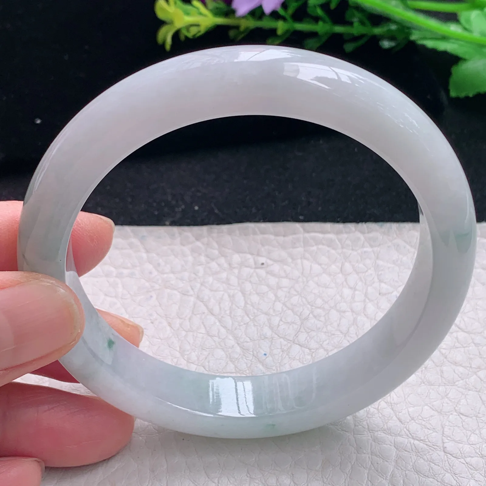 fl大圈口61.5*12.6*8.5平安镯 缅甸翡翠a货飘花清秀宽边玉手镯 玉手环