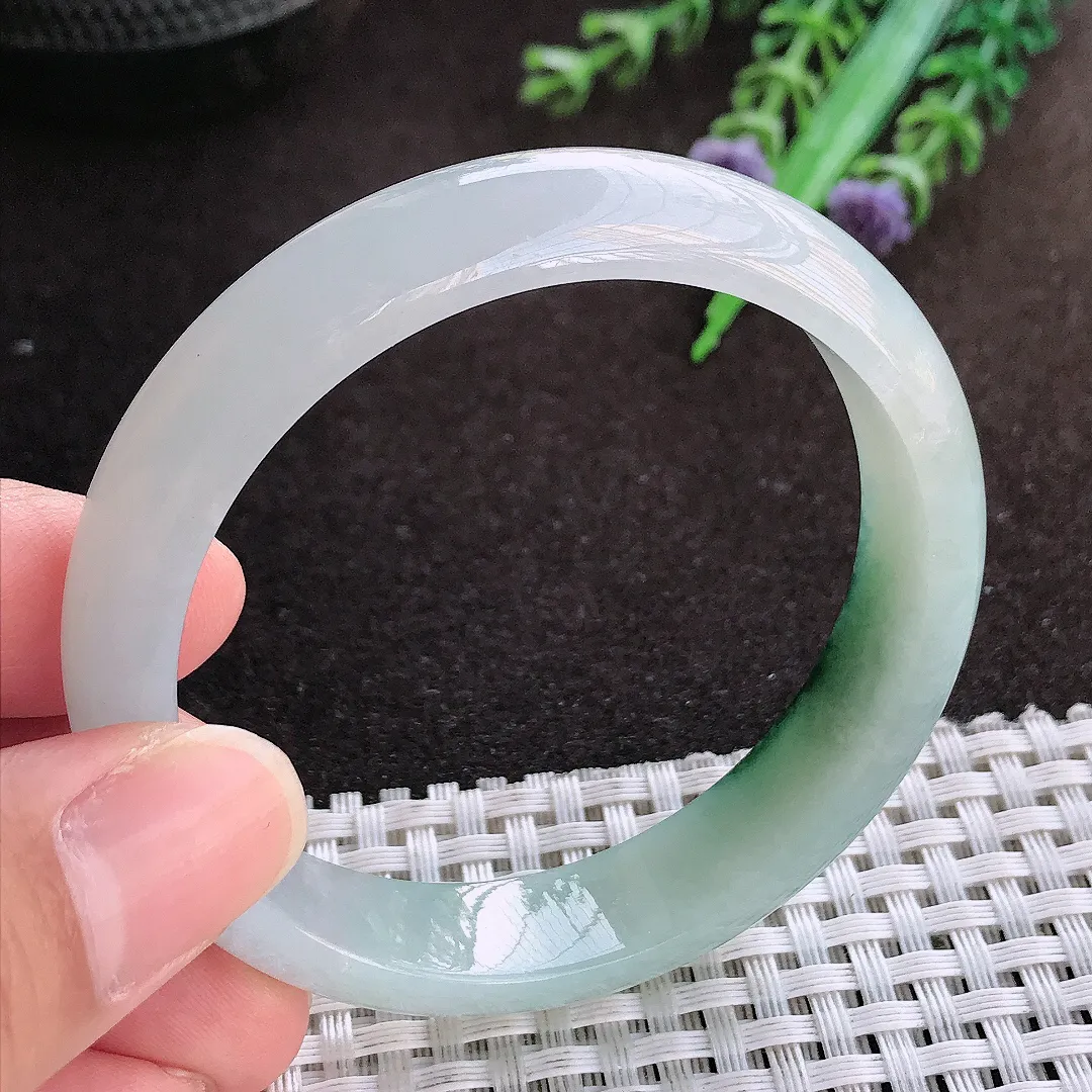 天然a货翡翠53/12.2/6.5老坑冰润起胶飘花手镯宽边翡翠玉镯美人镯