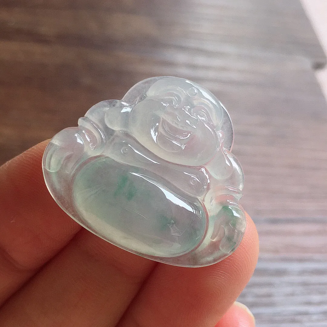 冰飘花笑佛吊坠 冰润细腻，品相饱满，种水足 001 尺寸26.1*30*5.5