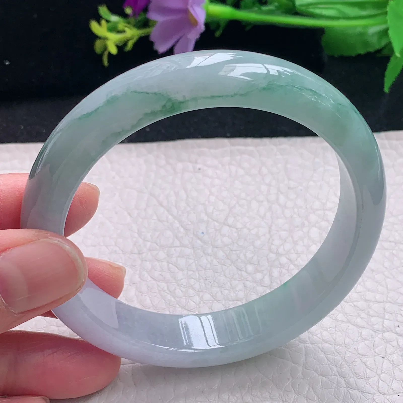 fl大圈口61*13*8.2平安镯 缅甸翡翠a货飘花宽边玉手镯 玉手环