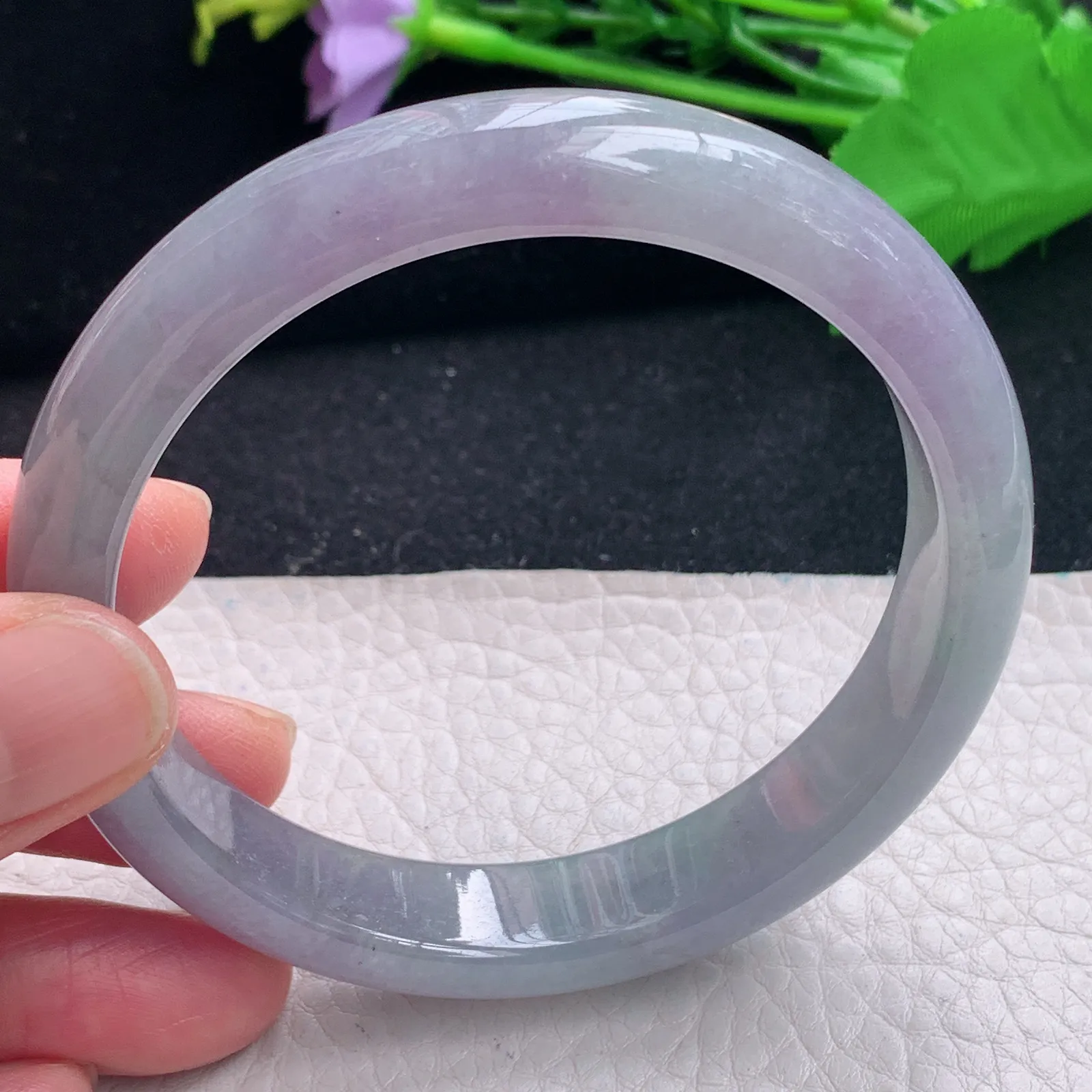 js大圈口61*12.3*7.6平安镯 缅甸翡翠a货冰紫宽边玉手镯 玉手环