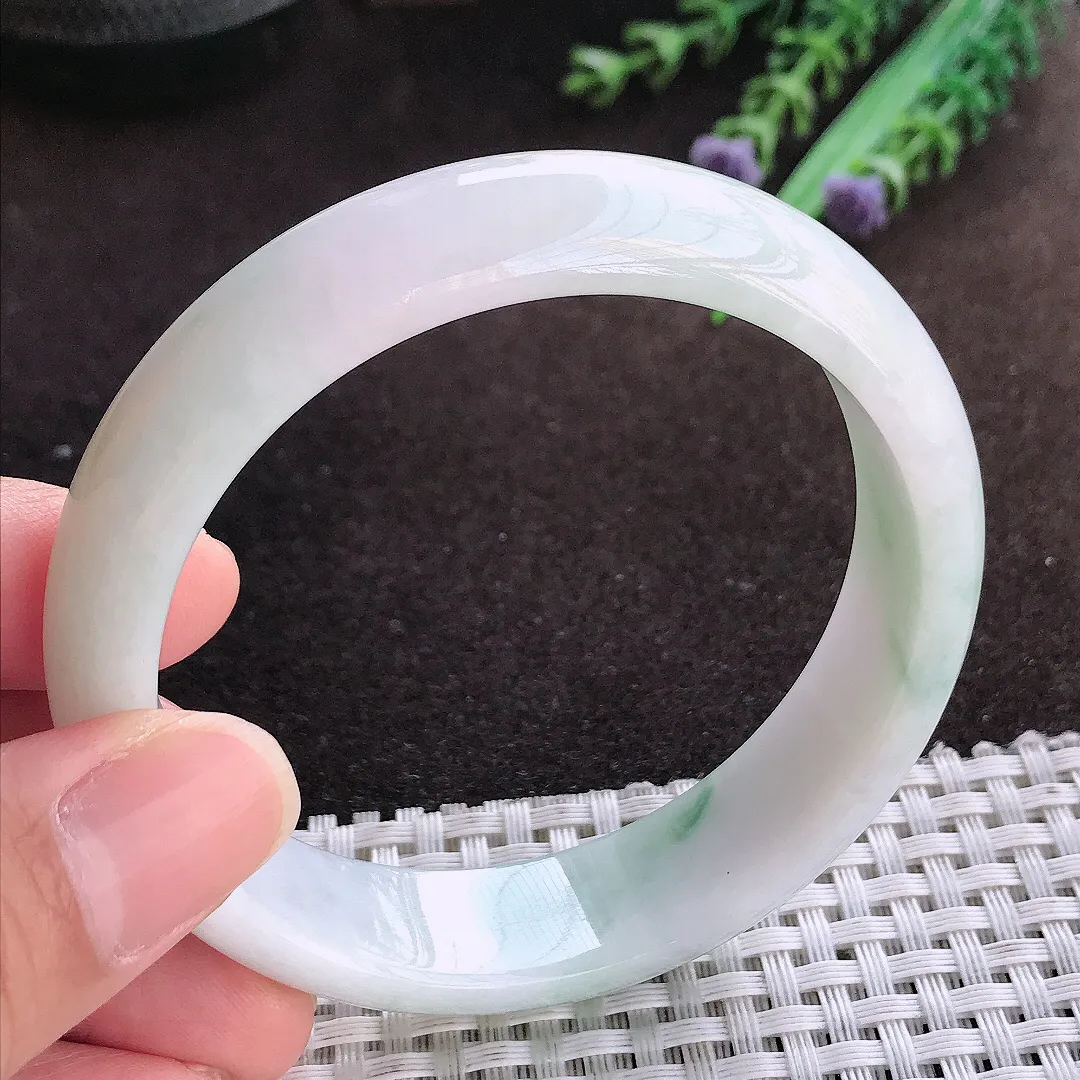 天然a货翡翠59/15/7.5老坑清秀温润飘花手镯宽边翡翠玉镯美人镯