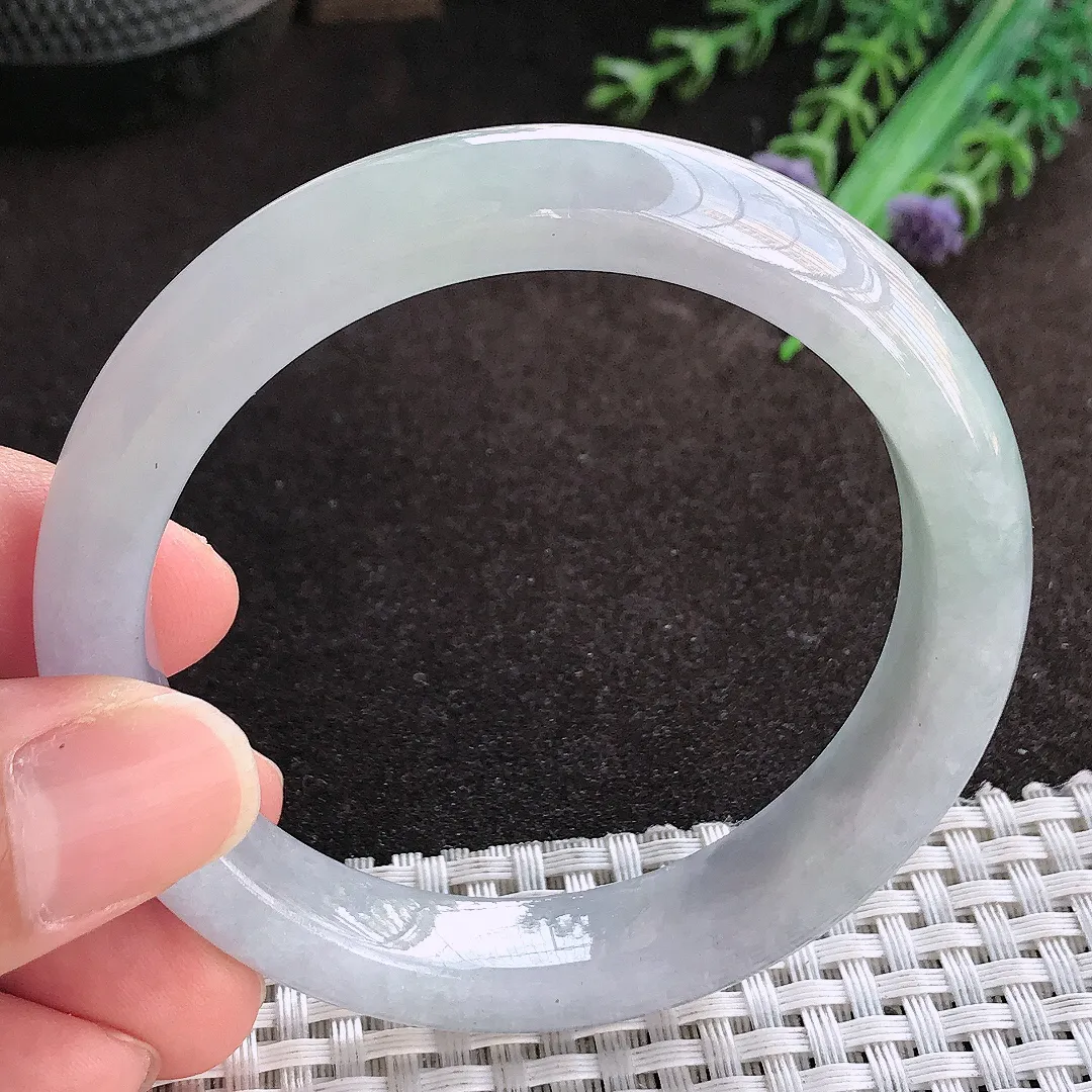 天然a货翡翠55.8/11.3/8.3老坑秀气冰胶紫罗兰手镯宽边翡翠玉镯美人镯