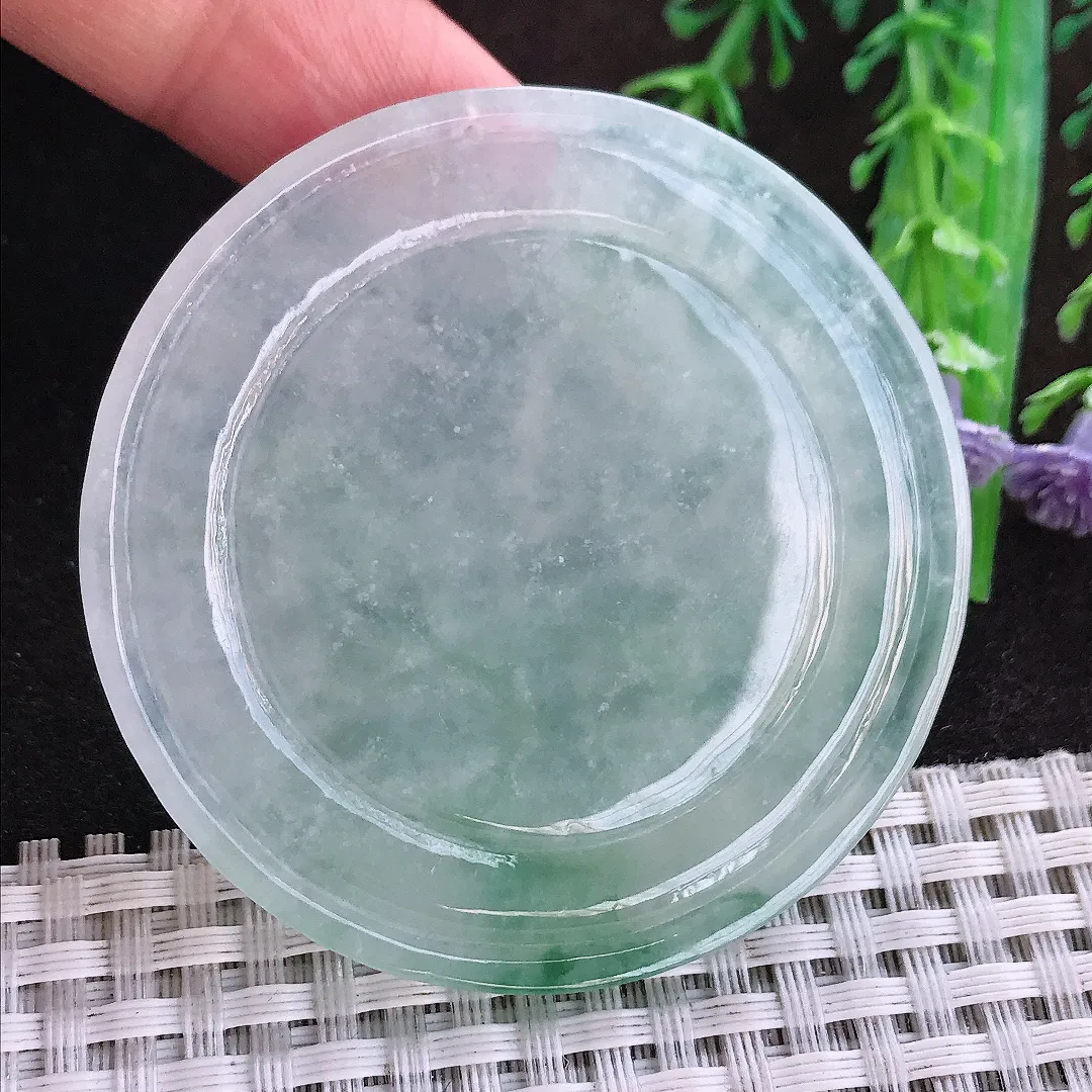 天然a货翡翠55.5/6老坑冰透起胶山水牌圆牌吊坠翡翠玉坠挂件百搭