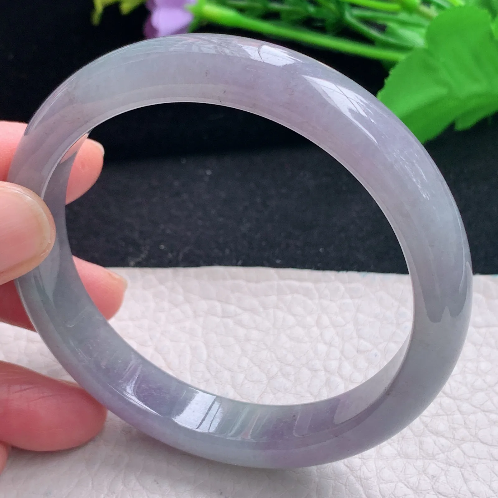 js大圈口61*12.3*7.6平安镯 缅甸翡翠a货冰紫宽边玉手镯 玉手环