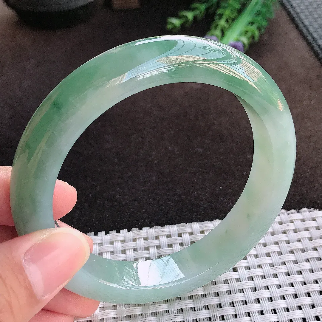 天然a货翡翠63.5/13.2/9.8老坑冰胶果冻冰晴手镯宽边大圈口翡翠玉镯