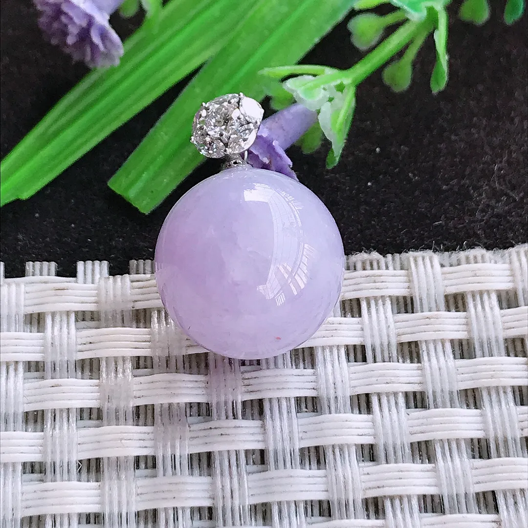 天然a货翡翠14.1老坑18k金镶嵌紫罗兰圆珠吊坠翡翠玉坠挂件百搭