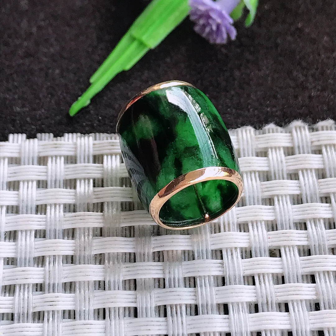 天然a货翡翠15.1/17老坑18k金镶嵌特色飘花绿绿通吊坠翡翠玉坠挂件百搭