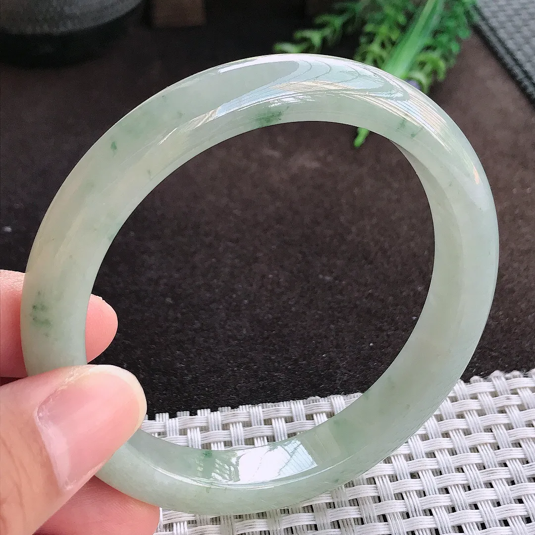 天然a货翡翠63/11.2/8.6老坑冰胶水灵冰晴底手镯宽边大圈口玉镯