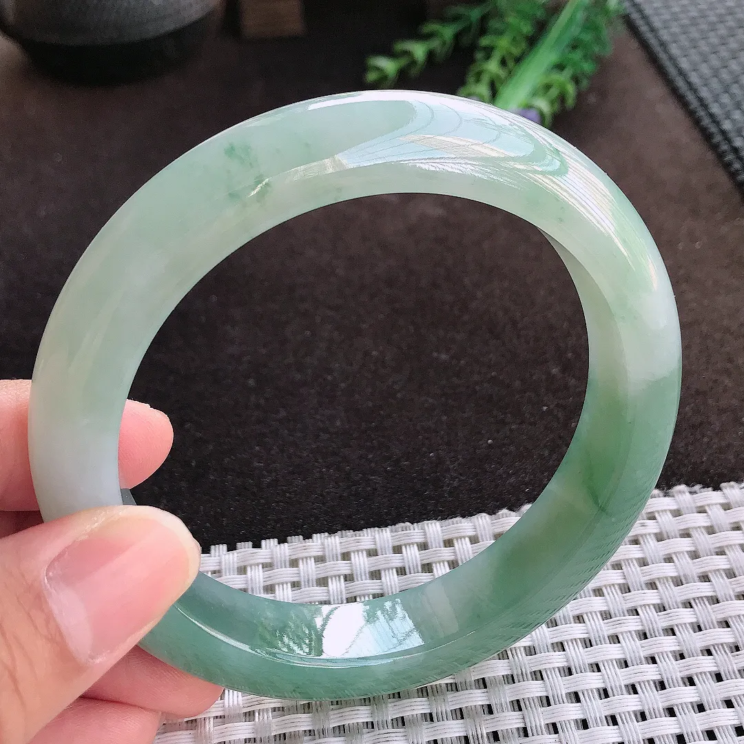 天然a货翡翠63.5/13.2/9.8老坑冰胶果冻冰晴手镯宽边大圈口翡翠玉镯