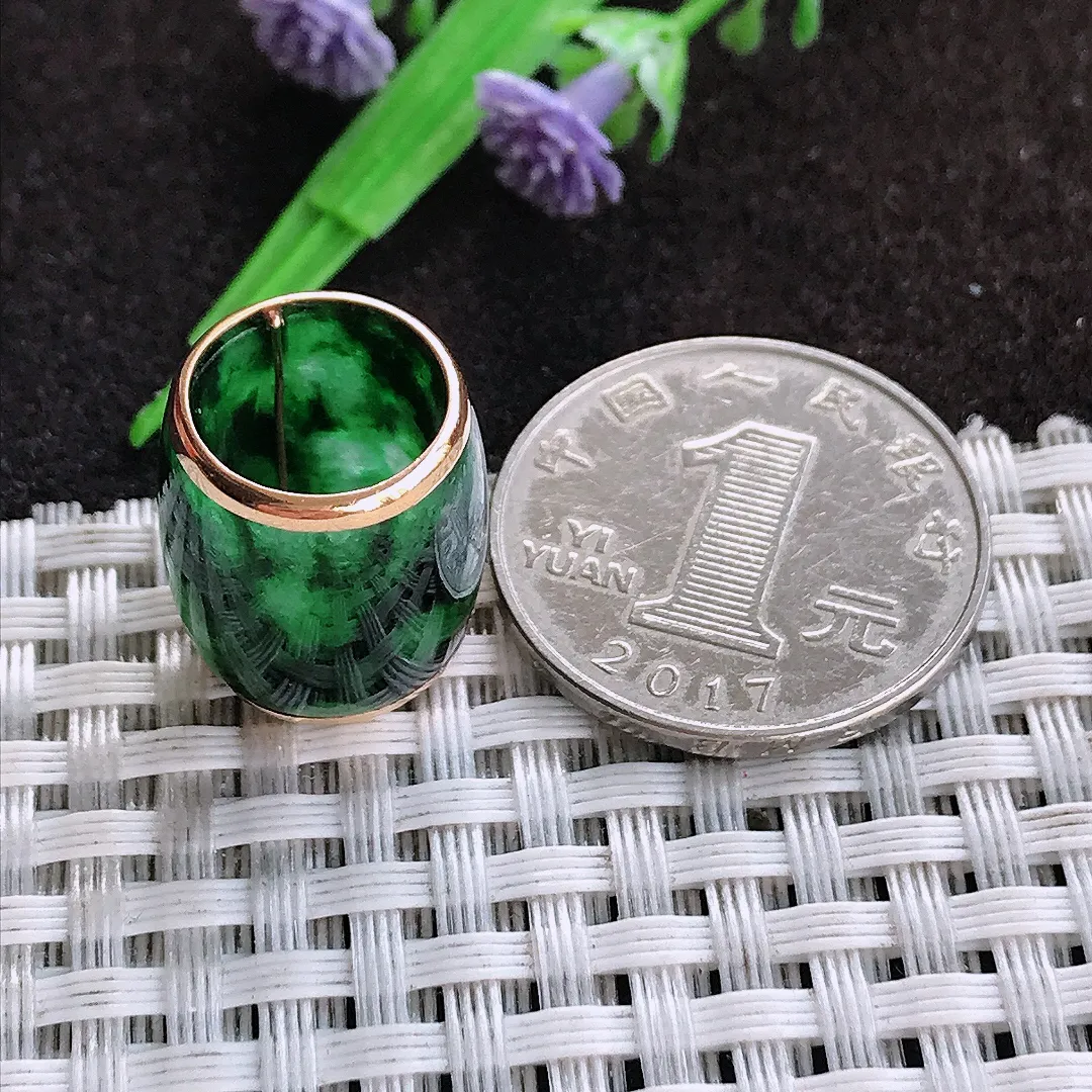 天然a货翡翠15.1/17老坑18k金镶嵌特色飘花绿绿通吊坠翡翠玉坠挂件百搭