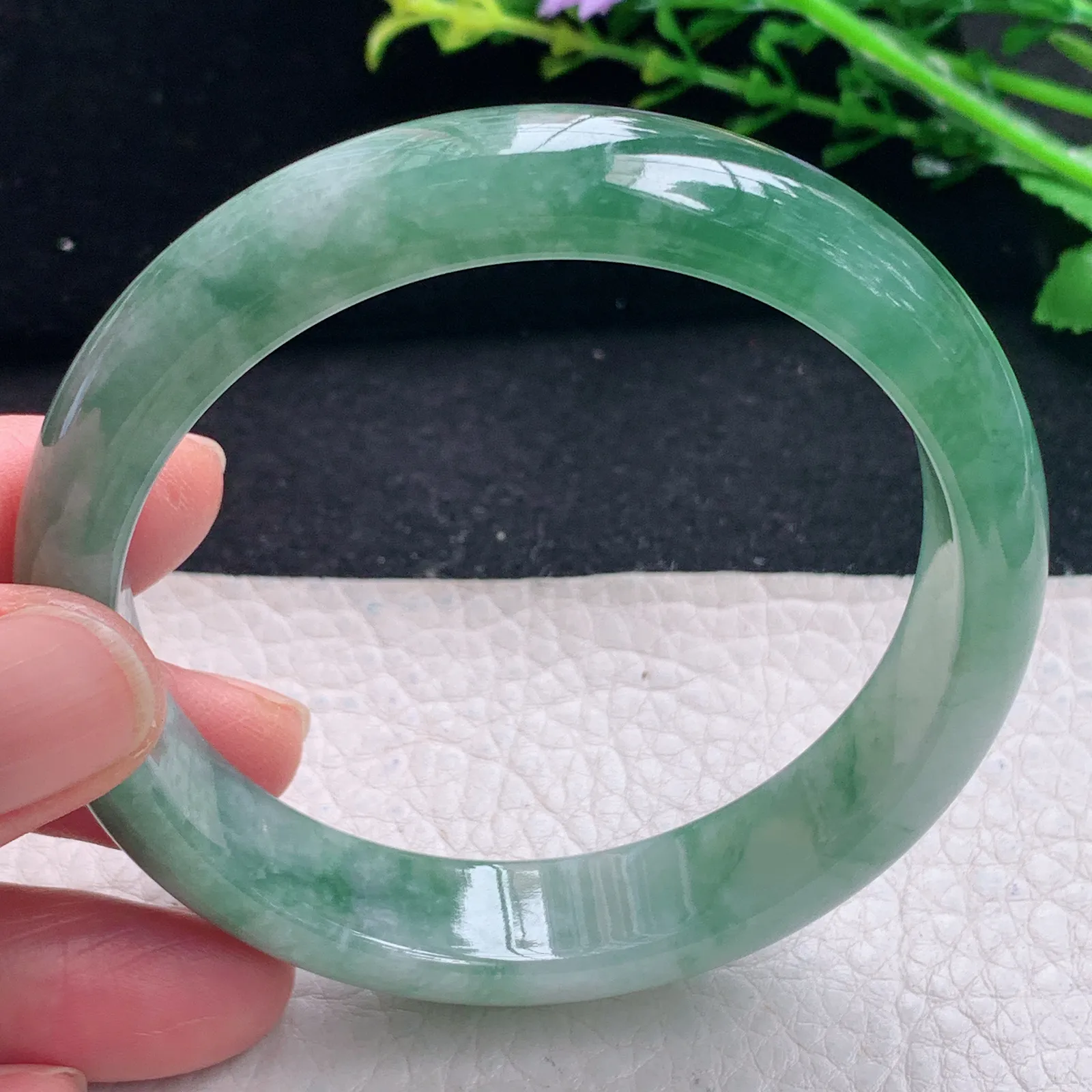 z自然光59*13.5*7.5平安镯 缅甸翡翠a货韵味宽边玉手镯 玉手环