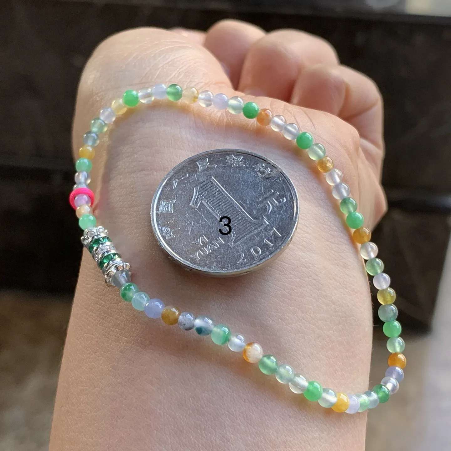 冰种小米多彩珠串^_^鲜艳 冰透