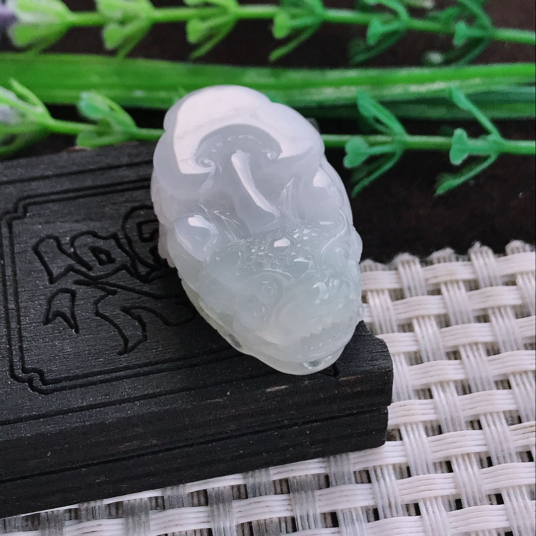 天然a货翡翠33.5/19.5/10老坑冰润起胶貔貅吊坠翡翠玉坠挂件百搭