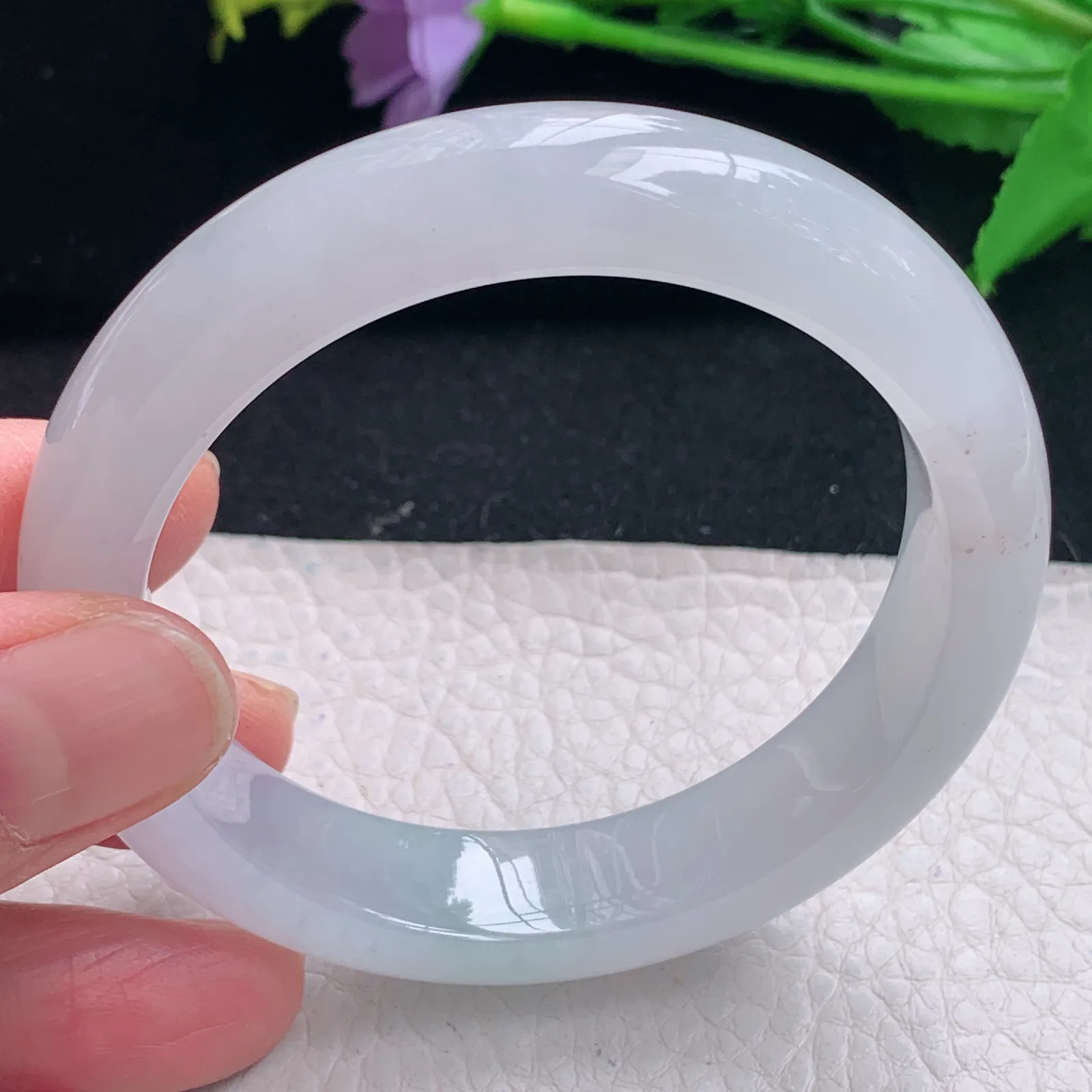 r自然光55*12.6*806平安镯 缅甸翡翠a货冰起光宽边玉手镯 玉手环