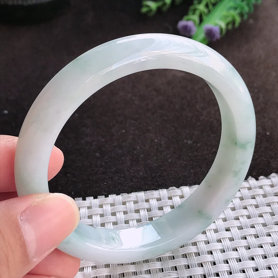 天然a货翡翠56.8/11.8/8老坑精美温润飘花手镯宽边翡翠玉镯美人镯