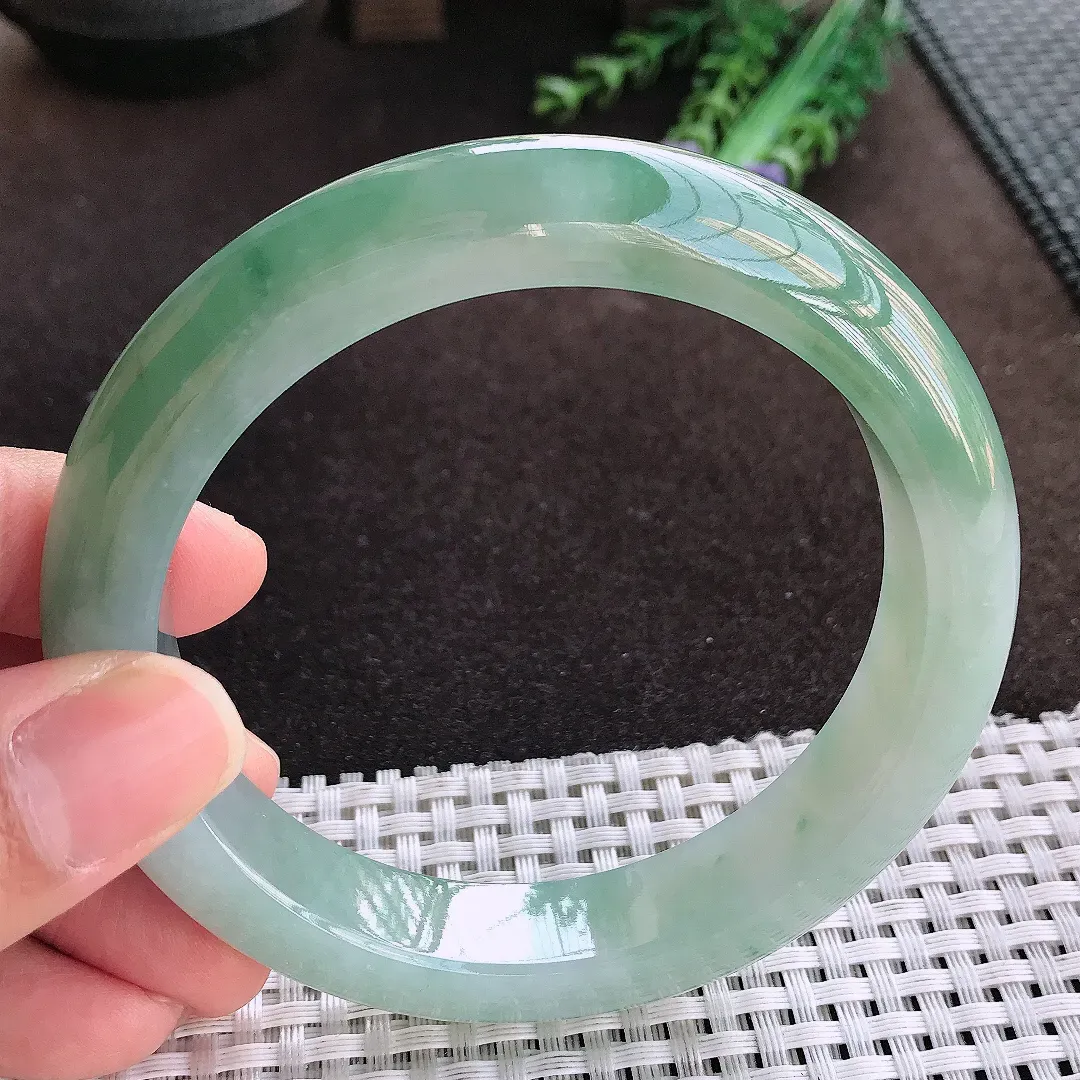 天然a货翡翠63.5/13.2/9.8老坑冰胶果冻冰晴手镯宽边大圈口翡翠玉镯