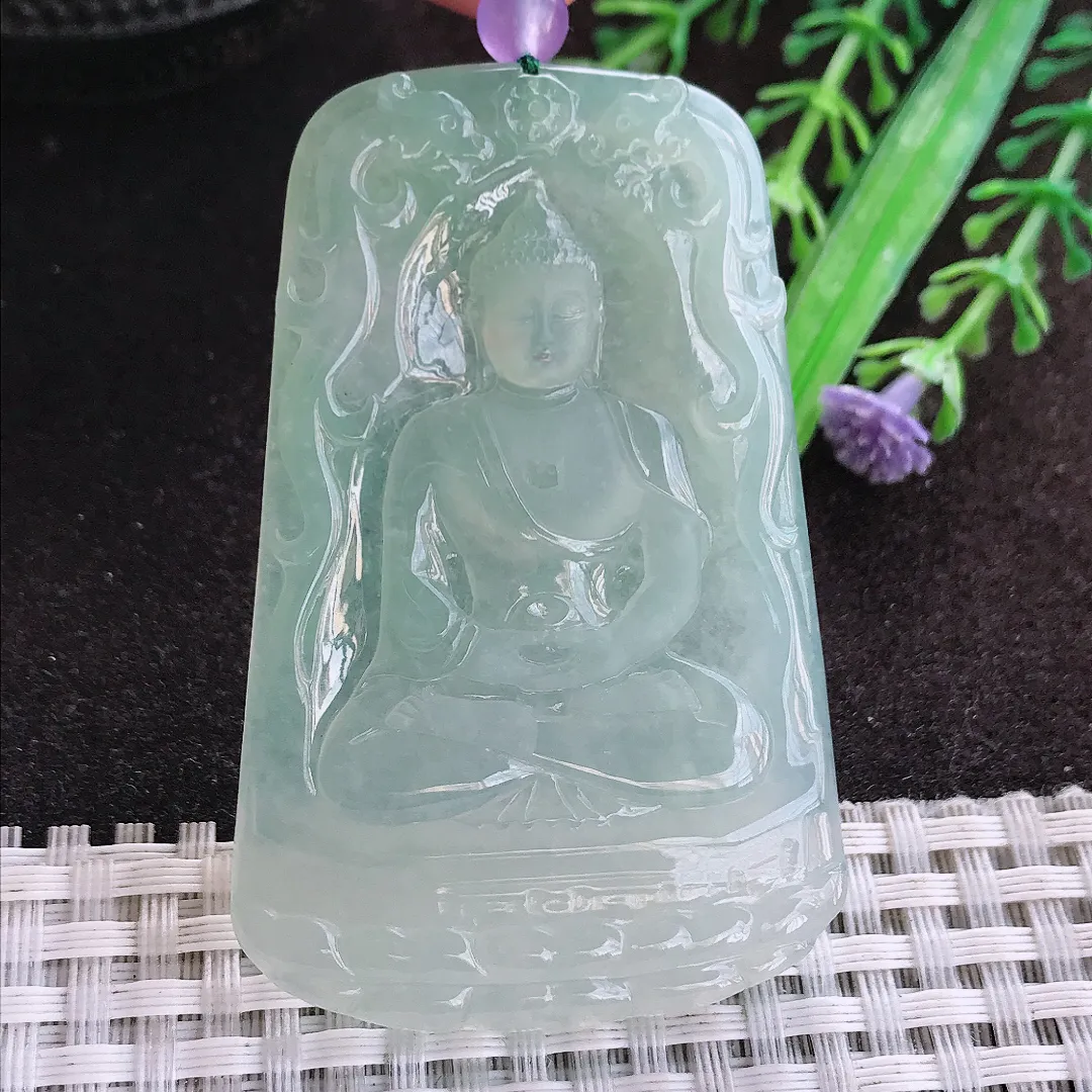 天然a货翡翠62.5/41.5/5老坑冰胶水灵冰晴大日如来佛吊坠翡翠玉坠挂件百搭