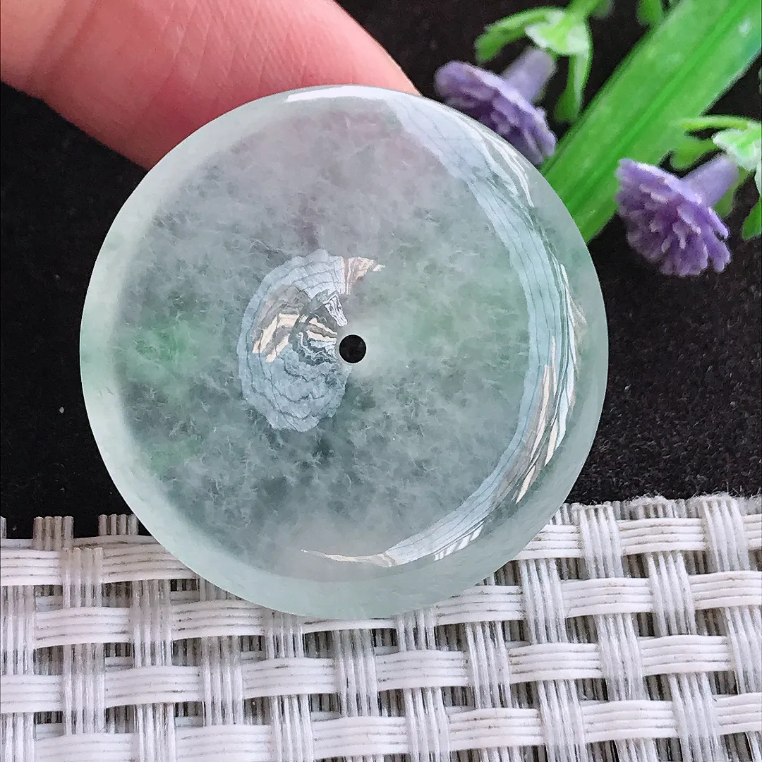 天然a货翡翠33.2/5.5老坑冰种冰透平安扣吊坠翡翠玉坠挂件百搭