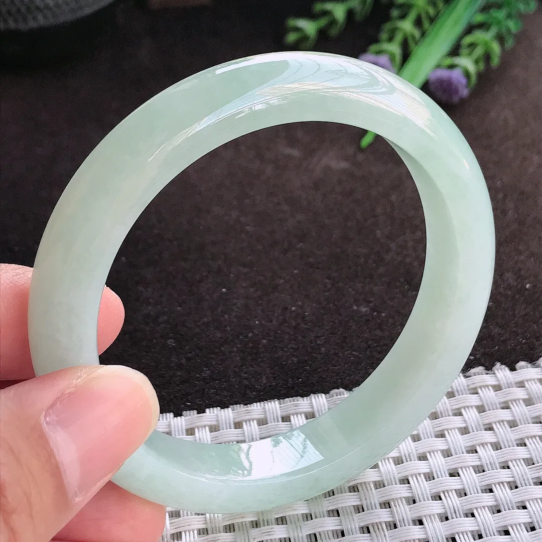天然a货翡翠55.5/11.3/8.2老坑秀气冰润冰晴底手镯宽边翡翠玉镯美人镯