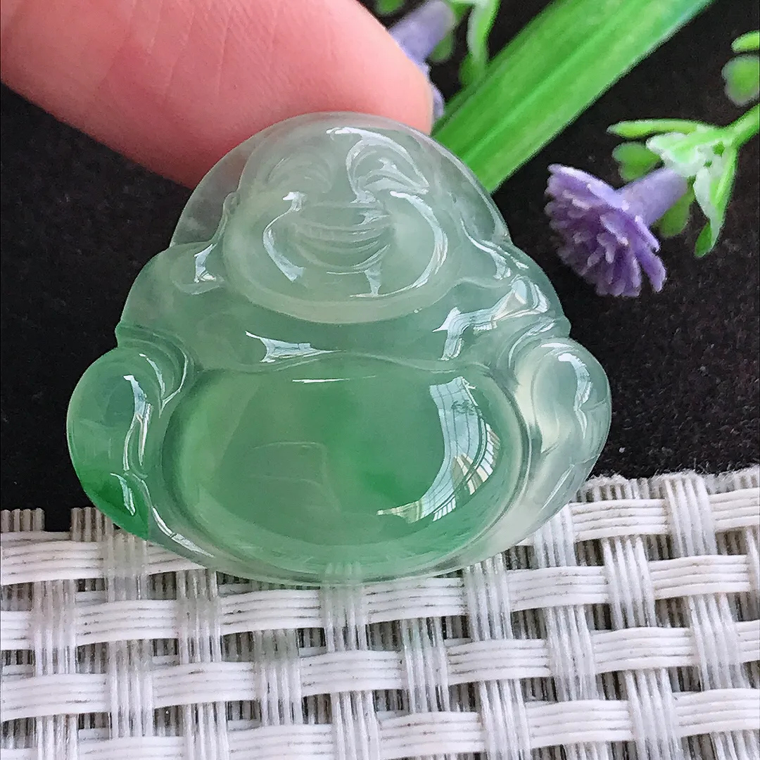 天然a货翡翠27.1/31/5.8老坑冰种满绿甜绿佛公吊坠翡翠玉坠挂件百搭