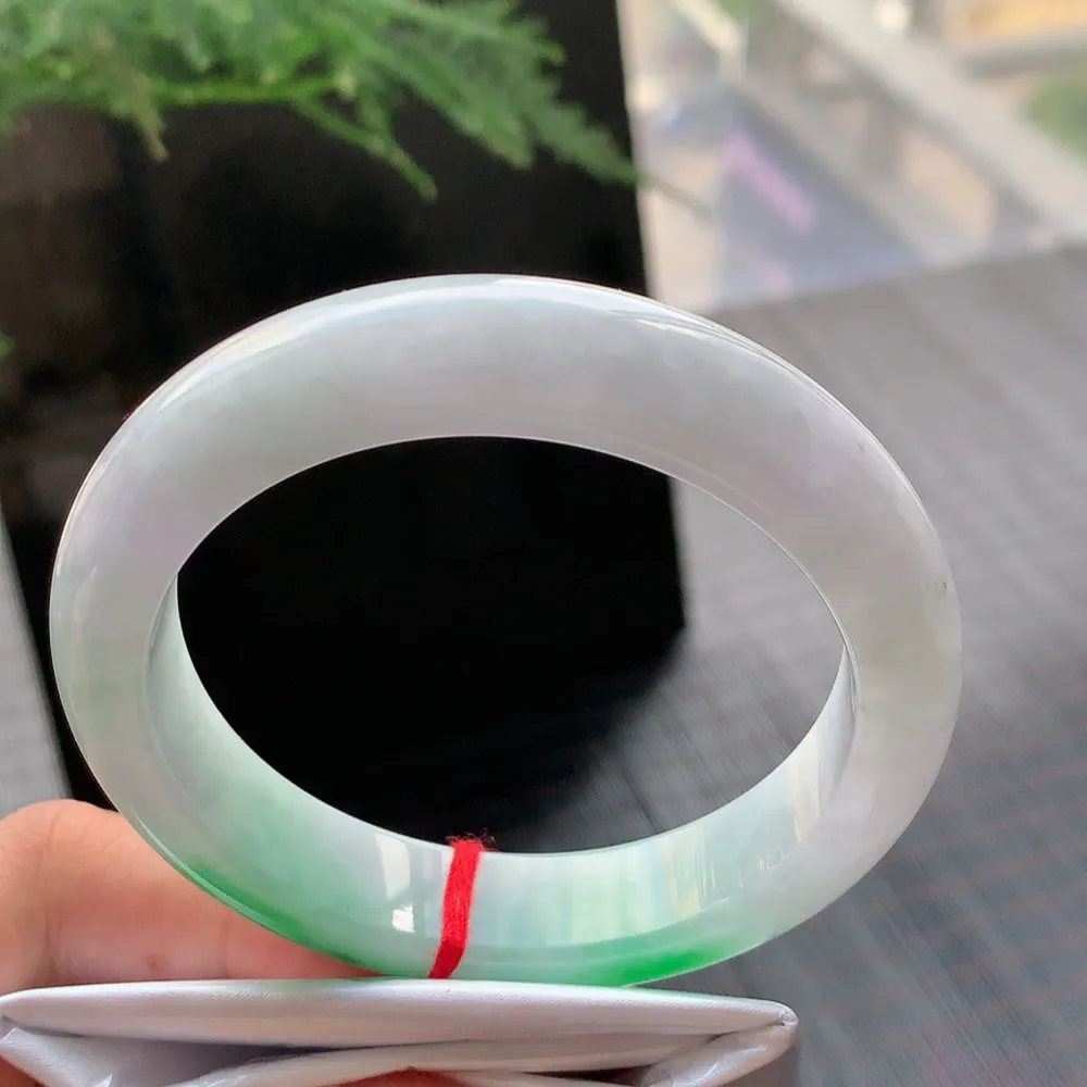 正圈冰糯翠绿 无瑕 尺寸:56.5/13.2/9 色好