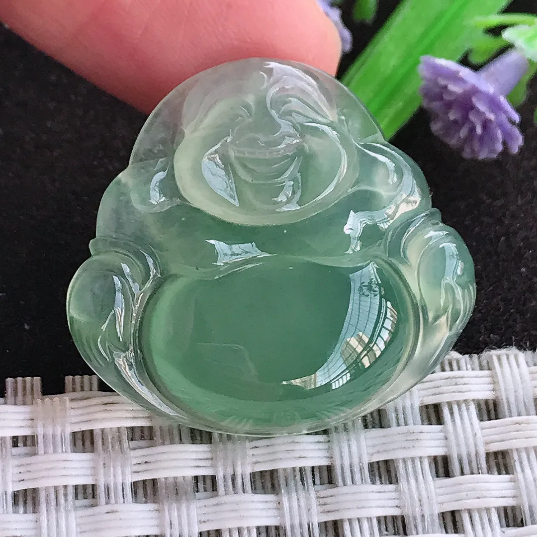 天然a货翡翠26.5/29/5.3老坑冰种果冻胶冰晴佛公吊坠翡翠玉佛挂件百搭