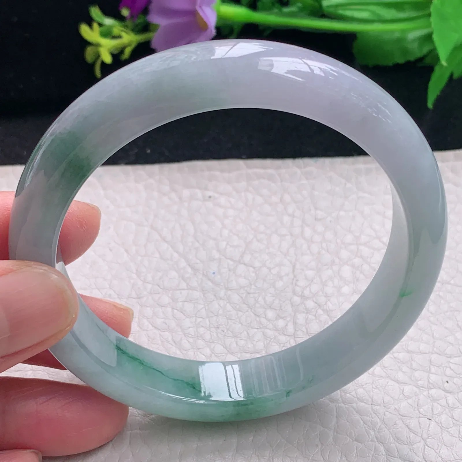 fl大圈口61*13*8.2平安镯 缅甸翡翠a货飘花宽边玉手镯 玉手环