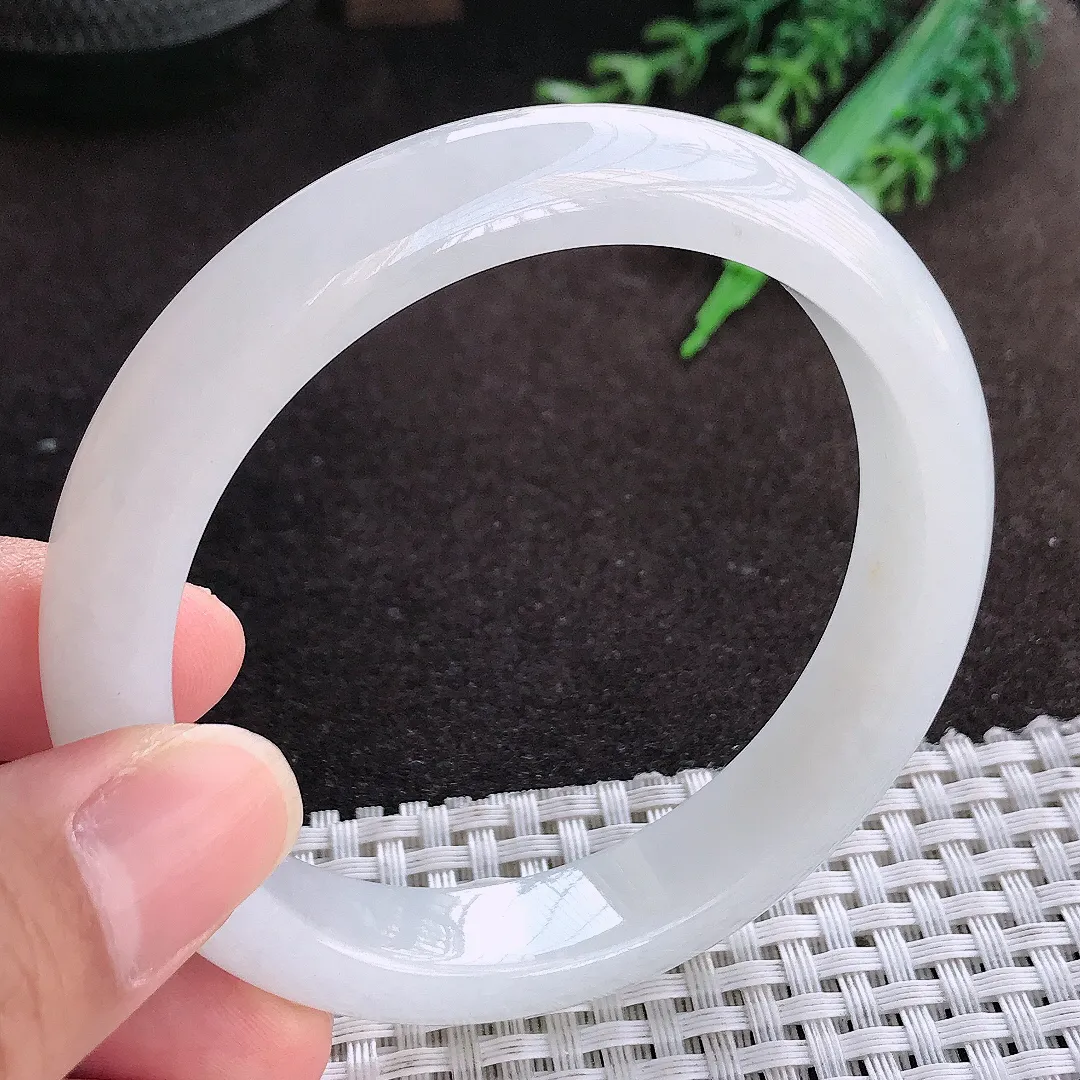 天然a货翡翠59/11.8/8.2老坑冰透起胶白月光手镯宽边翡翠玉镯美人镯