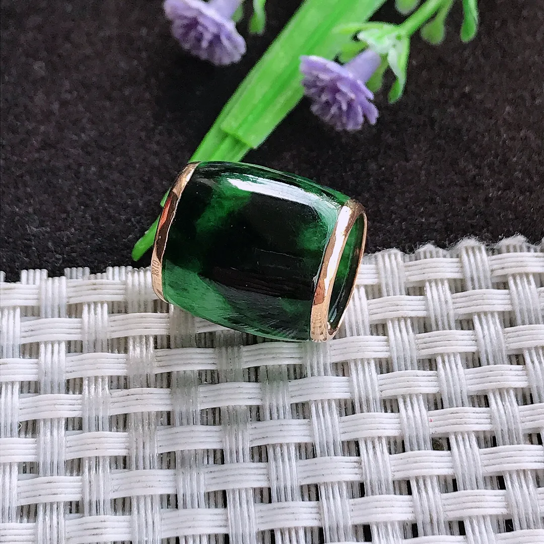 天然a货翡翠15.1/17老坑18k金镶嵌特色飘花绿绿通吊坠翡翠玉坠挂件百搭