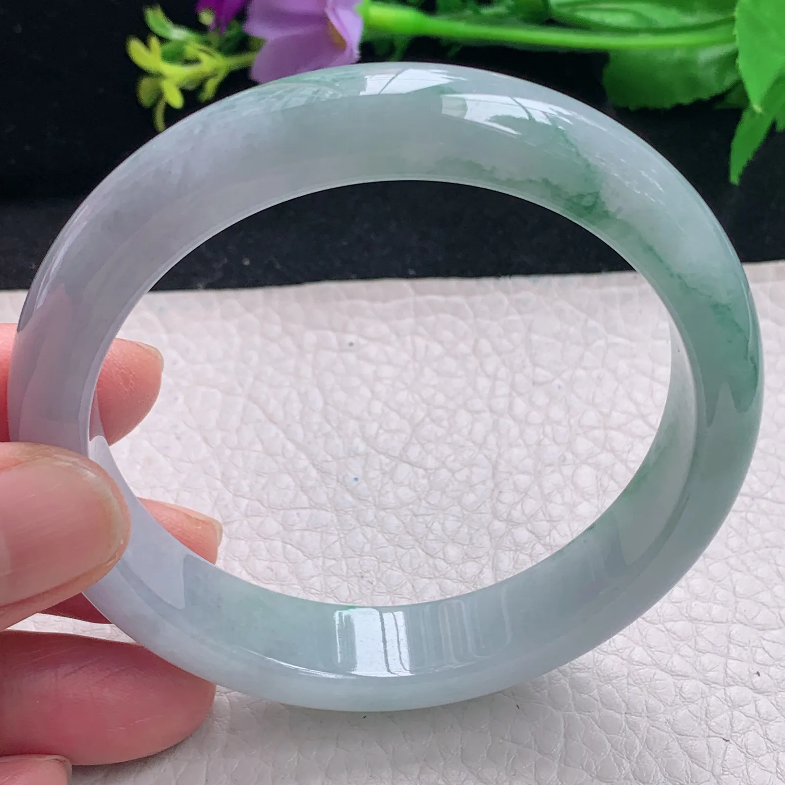 fl大圈口61*13*8.2平安镯 缅甸翡翠a货飘花宽边玉手镯 玉手环