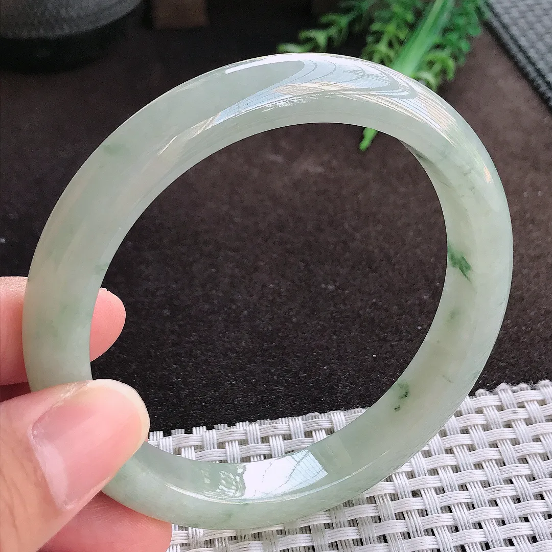 天然a货翡翠63/11.2/8.6老坑冰胶水灵冰晴底手镯宽边大圈口玉镯