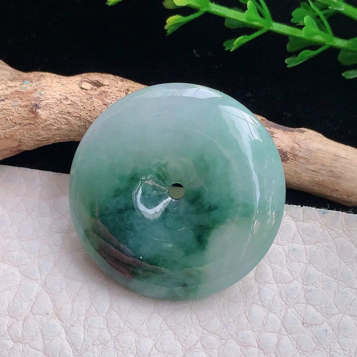 ajj实拍32.6*6.2天然缅甸翡翠飘花平安扣吊坠