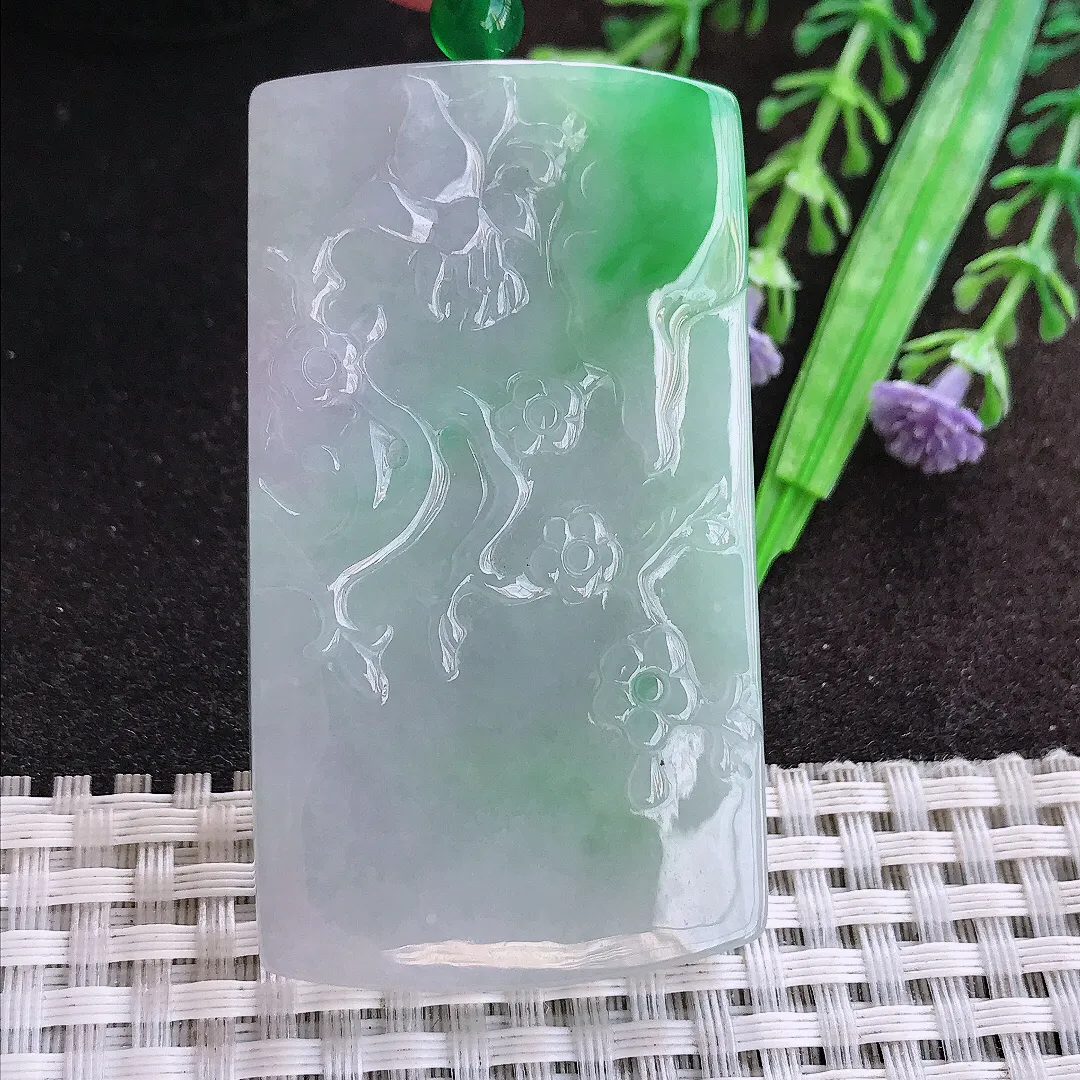 天然a货翡翠60/33.5/7.5老坑冰润水灵飘阳绿蝶恋花吊坠翡翠玉坠挂件百搭