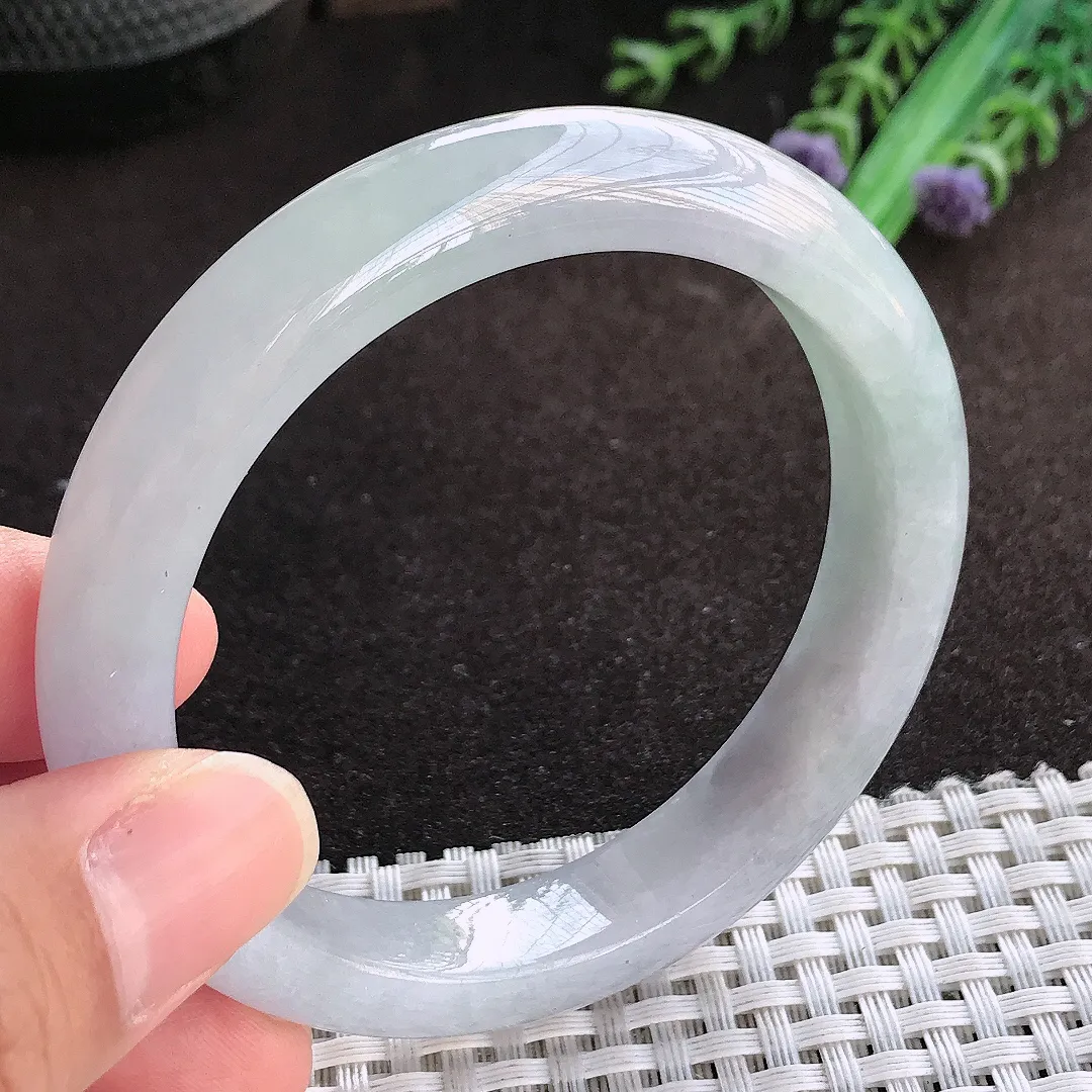 天然a货翡翠55.8/11.3/8.3老坑秀气冰胶紫罗兰手镯宽边翡翠玉镯美人镯