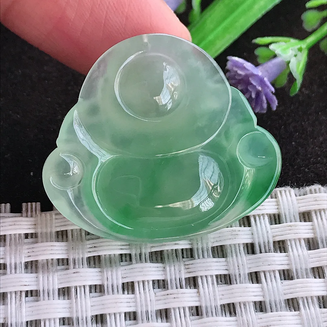 天然a货翡翠27.1/31/5.8老坑冰种满绿甜绿佛公吊坠翡翠玉坠挂件百搭