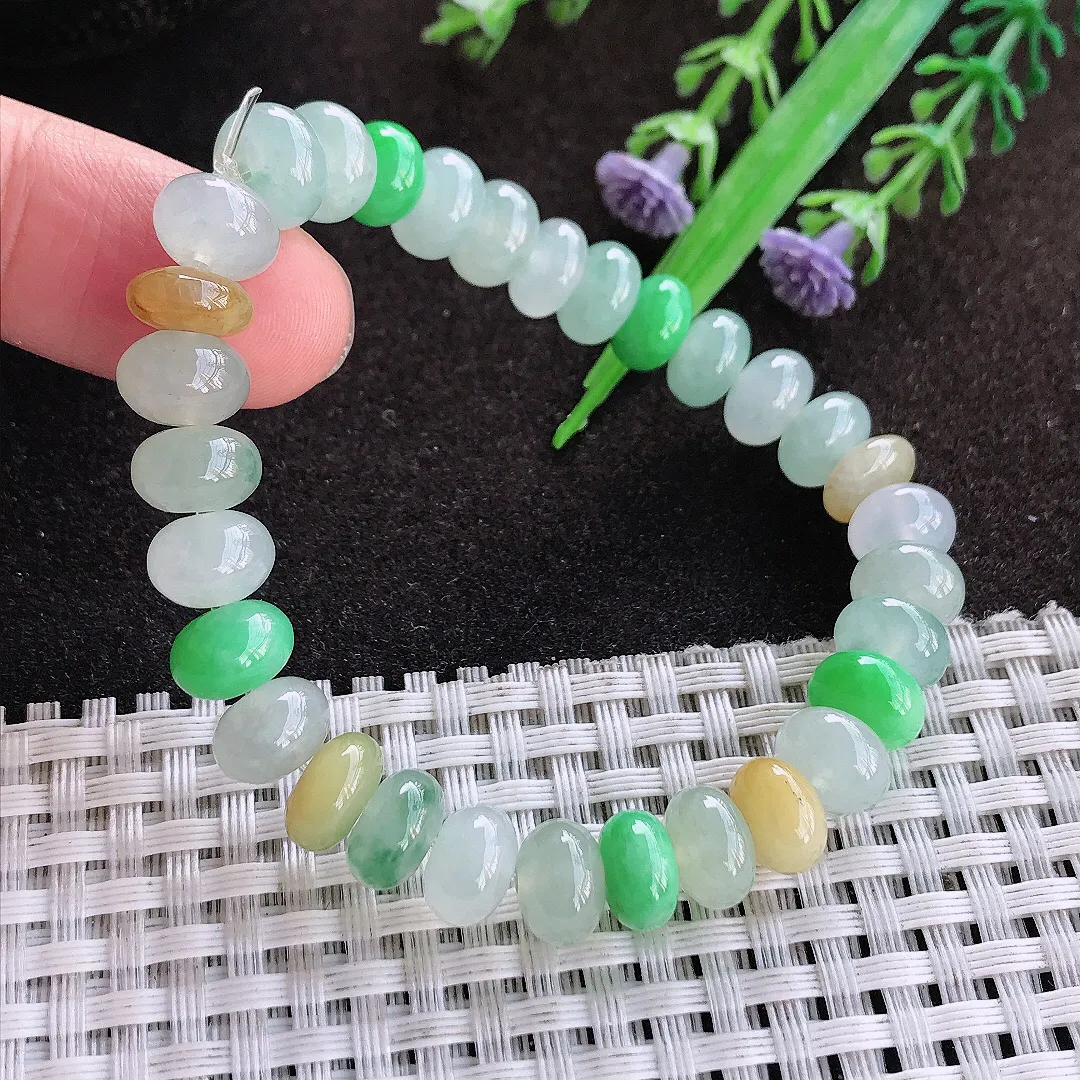 天然a货翡翠8.8/5.3/31颗老坑冰润水灵三彩鼓珠手串女款手链