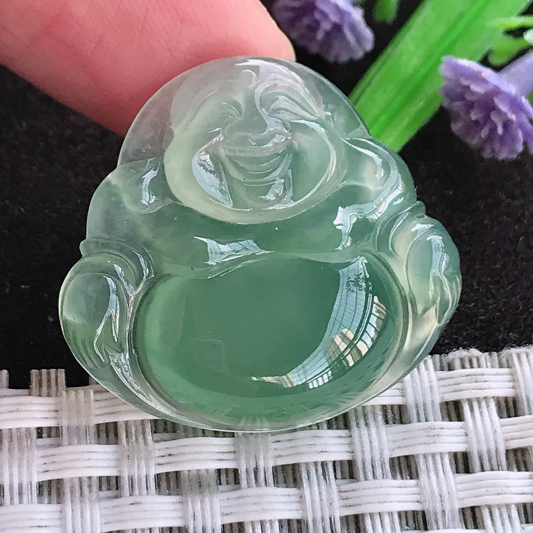 天然a货翡翠26.5/29/5.3老坑冰种果冻胶冰晴佛公吊坠翡翠玉佛挂件百搭