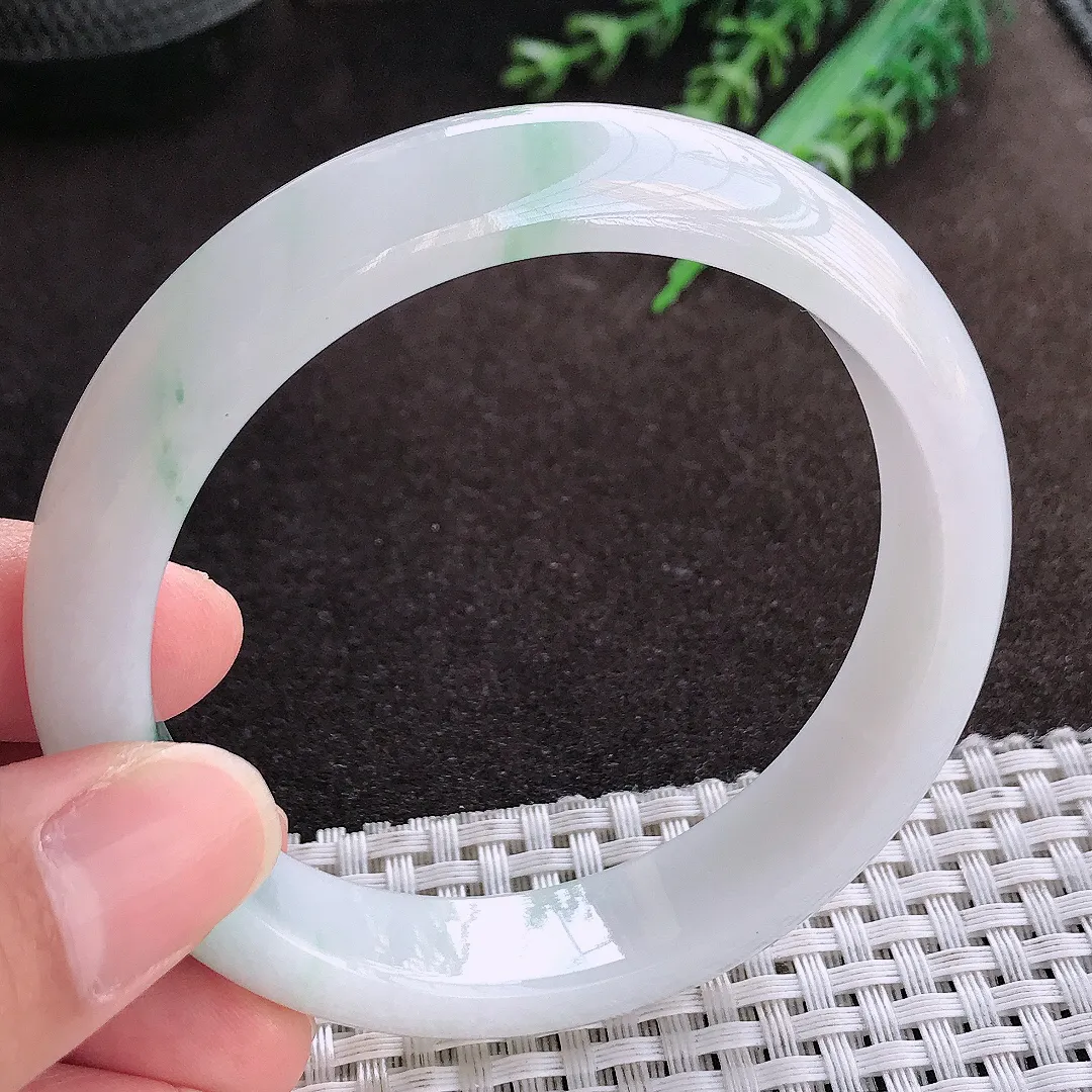 天然a货翡翠59/13.3/8老坑冰润水灵飘花手镯宽边翡翠玉镯美人镯