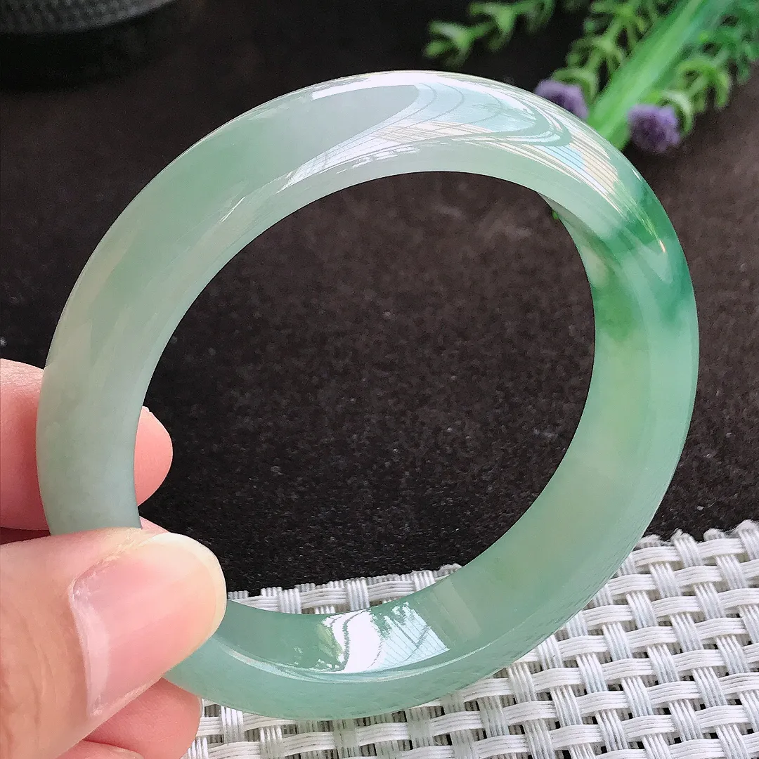 天然a货翡翠55.3/13.3/8.1老坑冰胶果冻冰飘花手镯宽边翡翠玉镯美人镯