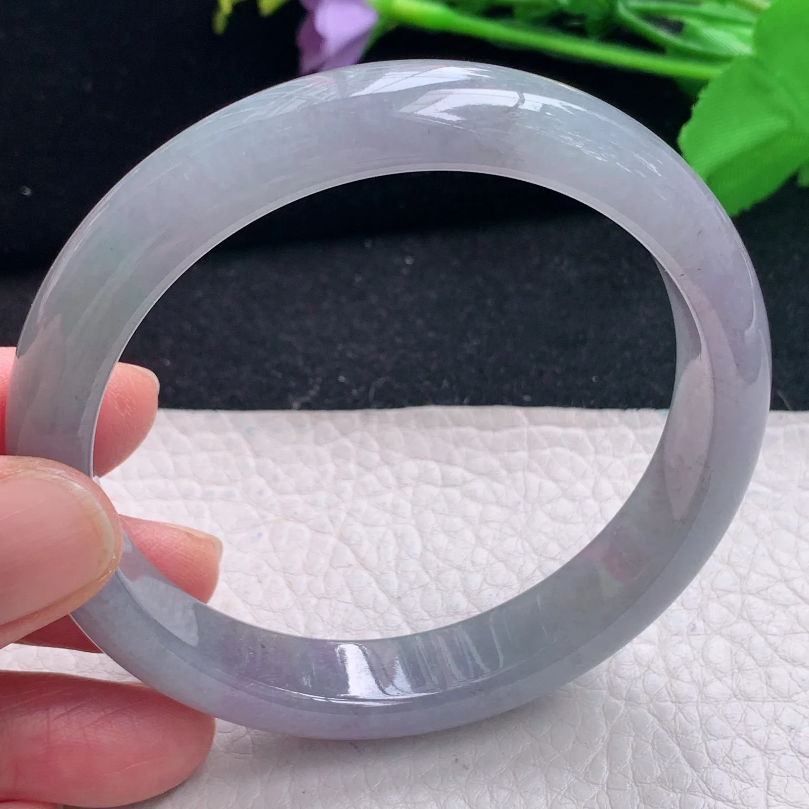 js大圈口61*12.3*7.6平安镯 缅甸翡翠a货冰紫宽边玉手镯 玉手环