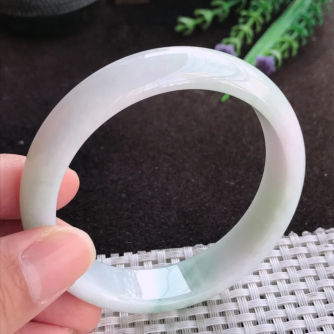 天然a货翡翠59/15/7.5老坑清秀温润飘花手镯宽边翡翠玉镯美人镯
