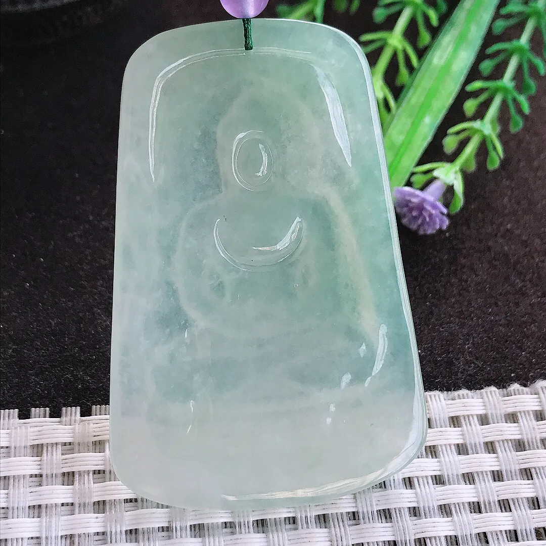 天然a货翡翠62.5/41.5/5老坑冰胶水灵冰晴大日如来佛吊坠翡翠玉坠挂件百搭