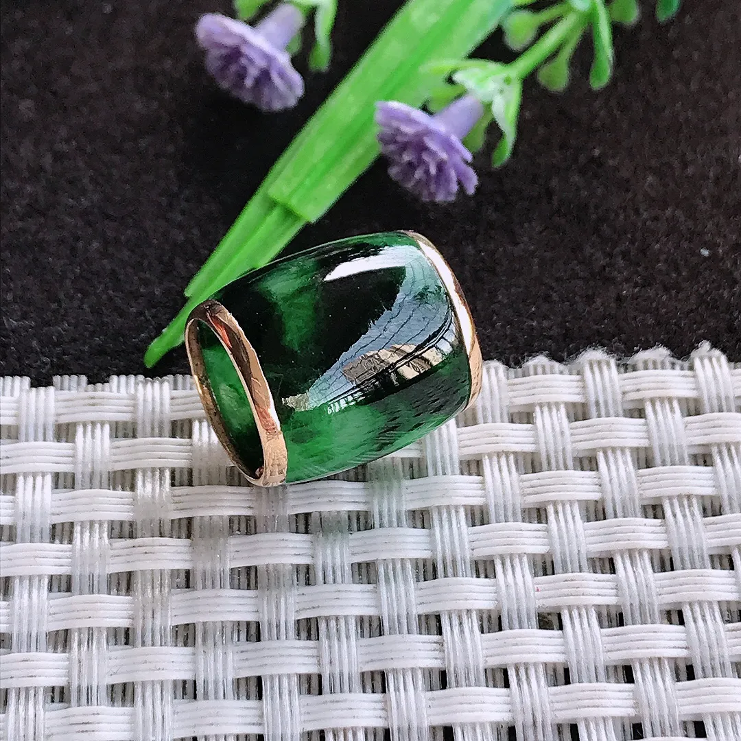 天然a货翡翠15.1/17老坑18k金镶嵌特色飘花绿绿通吊坠翡翠玉坠挂件百搭